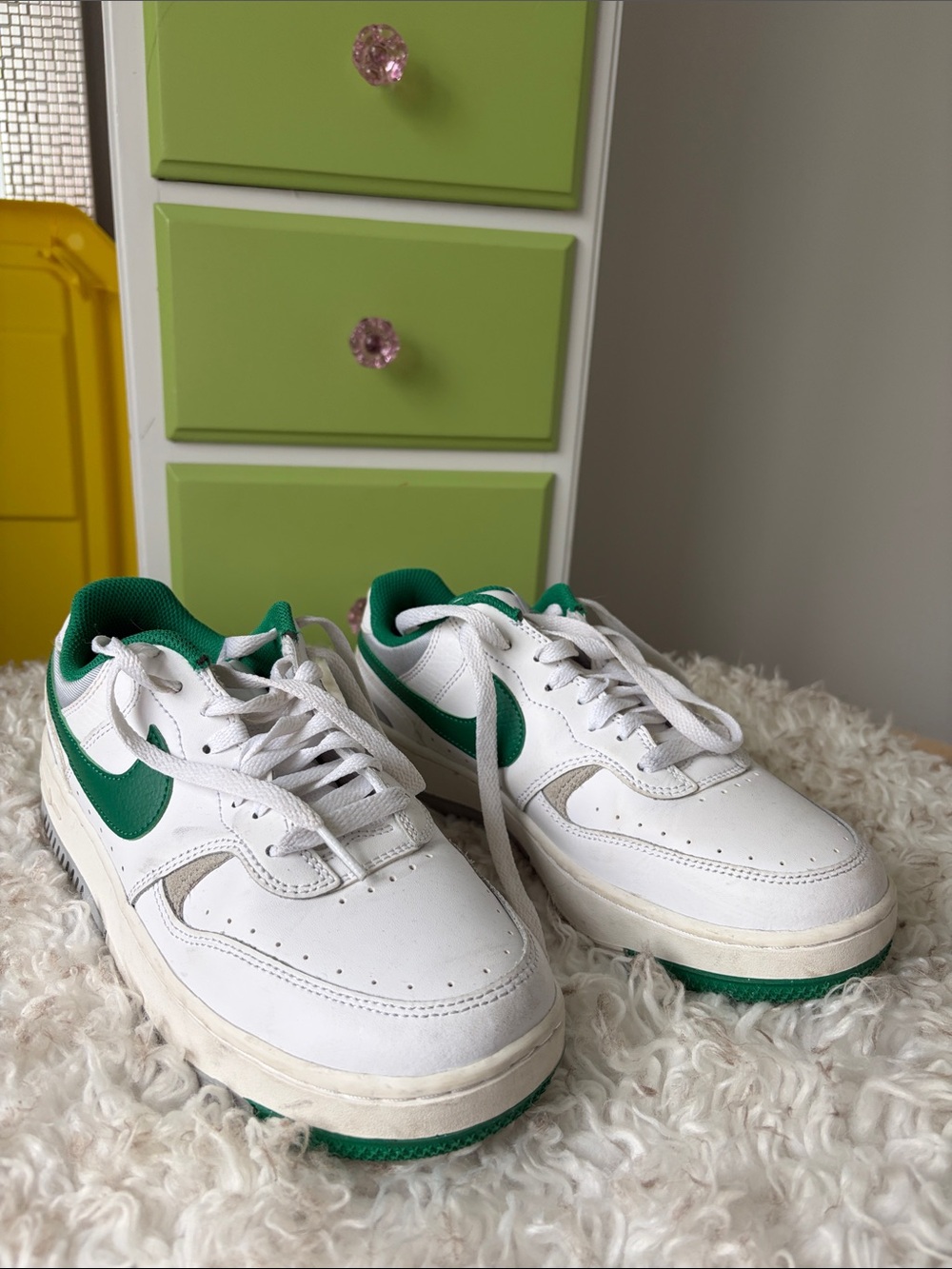 White & Green Low-Top Gamma Force Sneakers